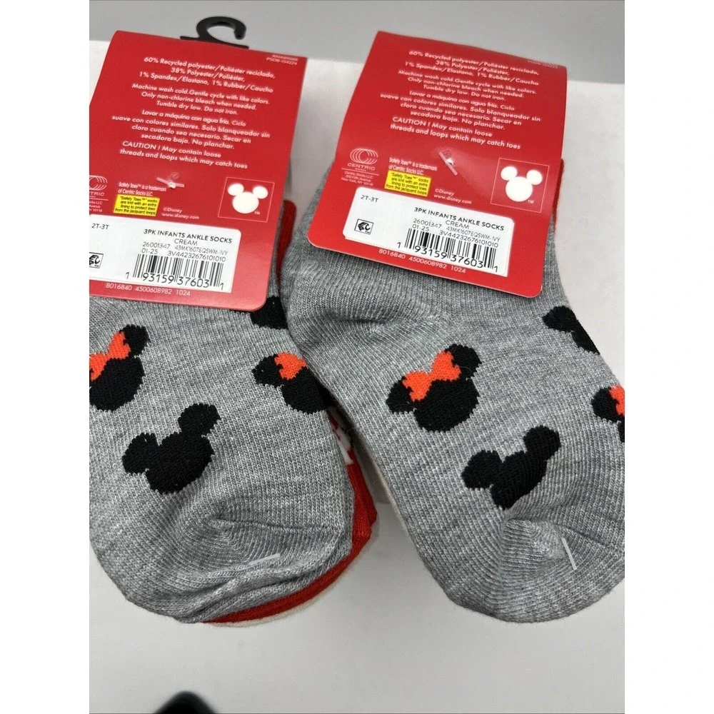 Disney Mickey Minnie Girl Toddler Ankle Socks 2 Packs of 3, 6-pairs New - Cute!!